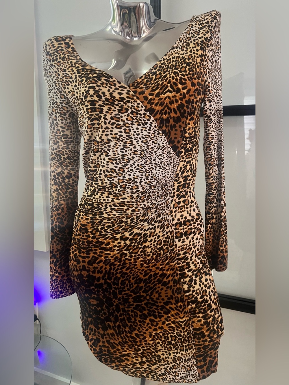 Leopard Print Wrap-Style Women’s Dress - Brown